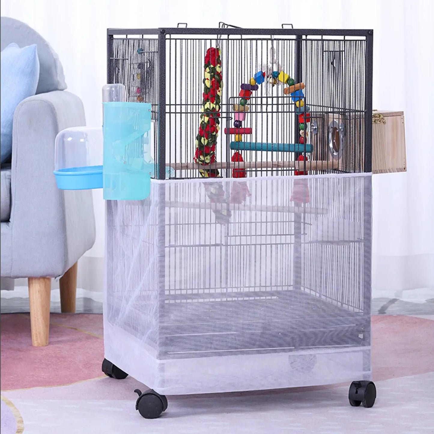 Vogelkäfig-Schutznetz – Elastischer Käfigschutz gegen Federn & Futterreste für Wellensittiche, Nymphensittiche & Papageien