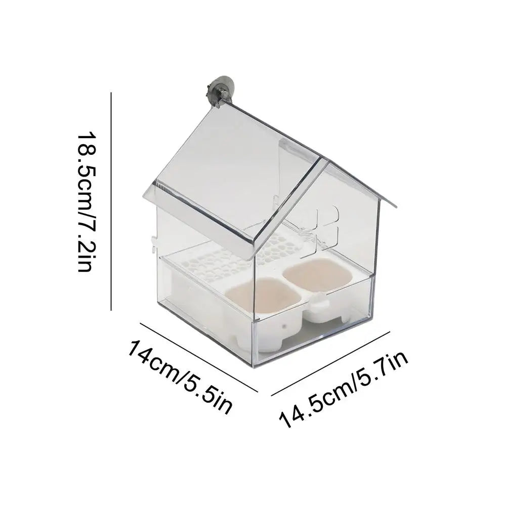 Vogelhaus Futterspender mit Badestation – Doppelkammern, Transparent, ABS-Kunststoff, für Balkon & Garten