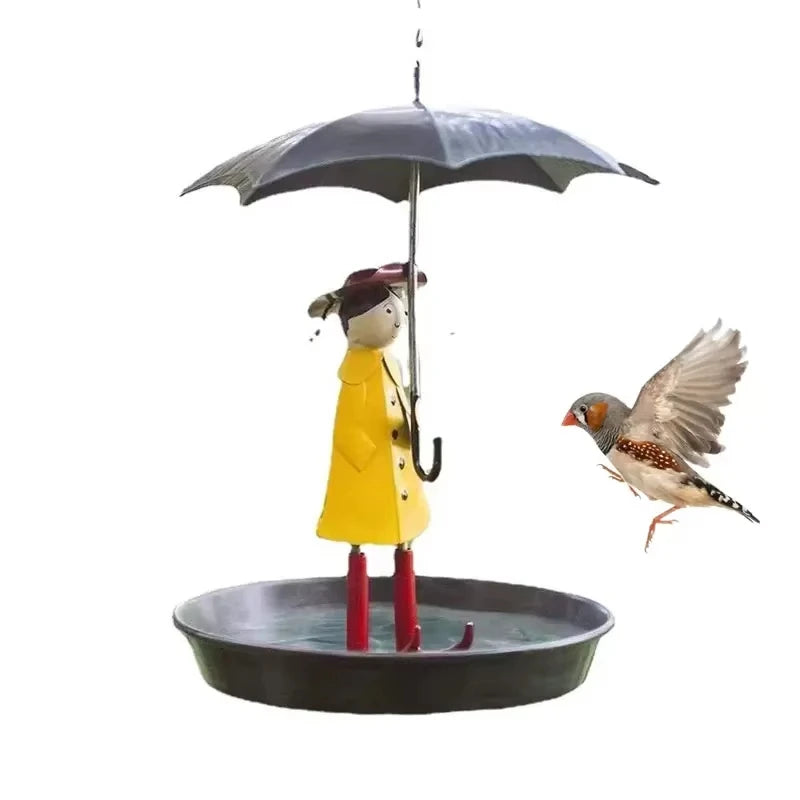 Hängender Vogelfutterspender mit Mädchen & Regenschirm – Outdoor Futterstation für Wildvögel, Garten & Balkon
