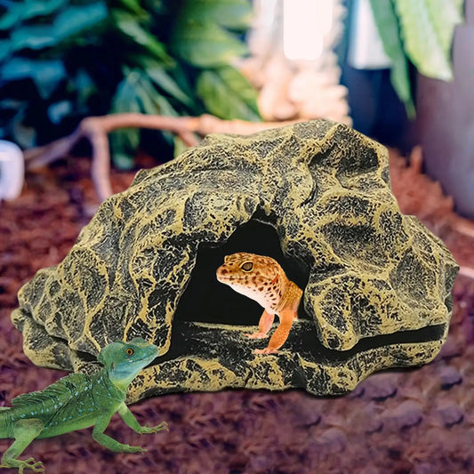 Resin Felsen-Höhle für Reptilien – Versteck & Sonnenplatz für Schildkröten, Echsen, Geckos, Frösche & Aquarien