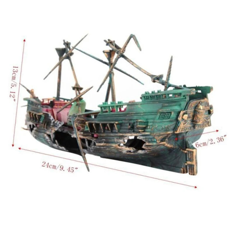 Aquarium Dekoration – Versunkenes Schiff mit Blubber-Effekt | Schiffwrack Ornament für Fischbecken