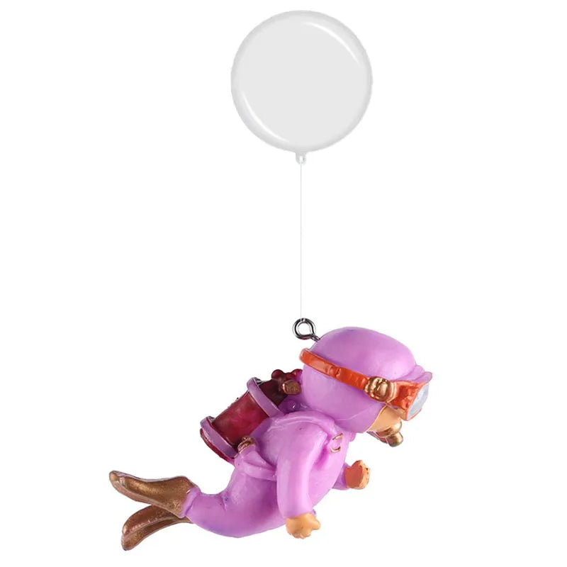 Aquarium Deko Mini-Taucher mit Schwimmkugel – Harz-Ornament, fluoreszierend, inkl. 40 cm Schnur
