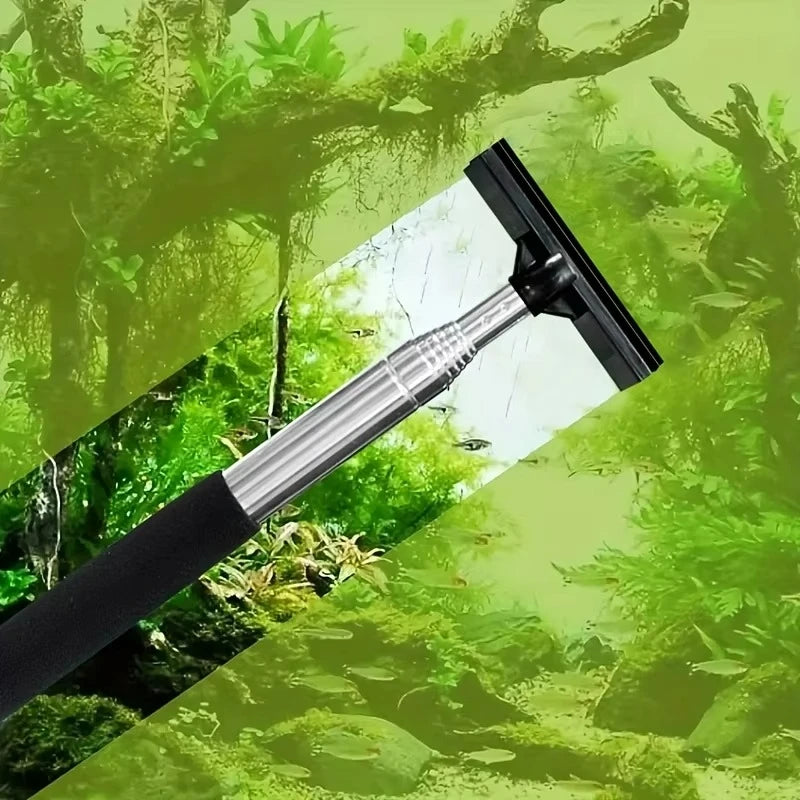 Teleskop Aquarium-Reinigungsschaber – Algenreiniger mit Silikonbürste & Edelstahlgriff (ausziehbar bis 98 cm)