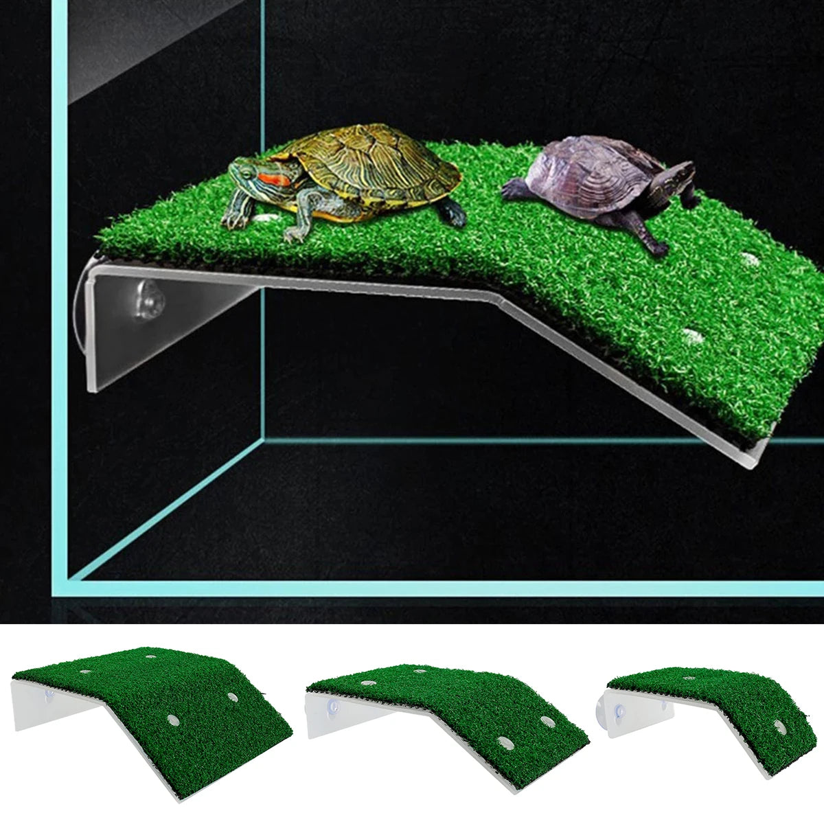 S/M/L Schildkröten-Sonnenplattform mit Kunstrasen – Schwimmende Rampe & Insel für Aquarien, Reptilien & Amphibien