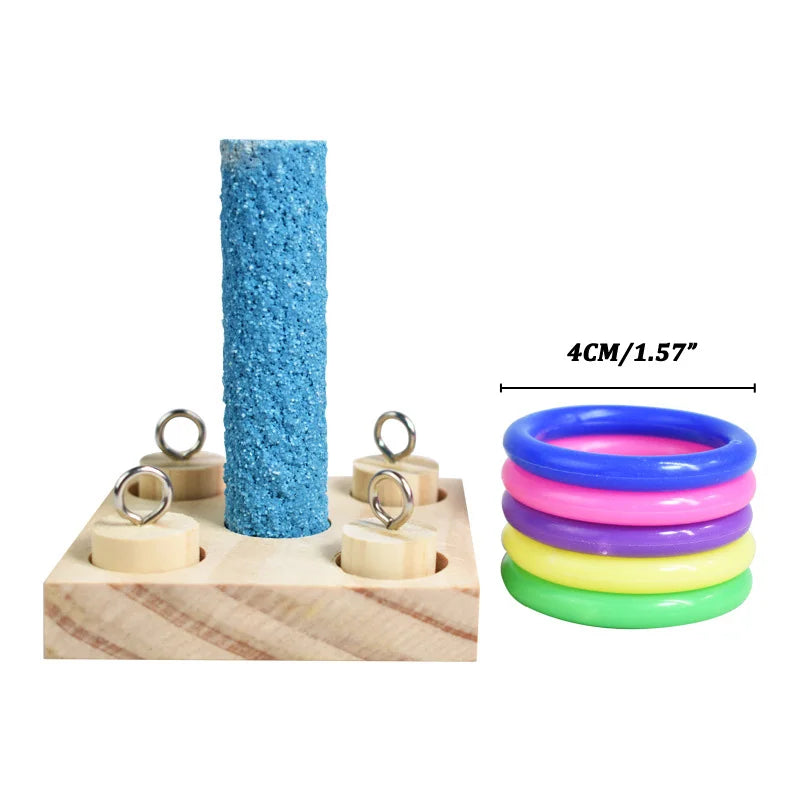 Papageien Lernspielzeug – Holzblock-Puzzle mit bunten Ringen | Intelligenz- & Kauspielzeug für Vögel