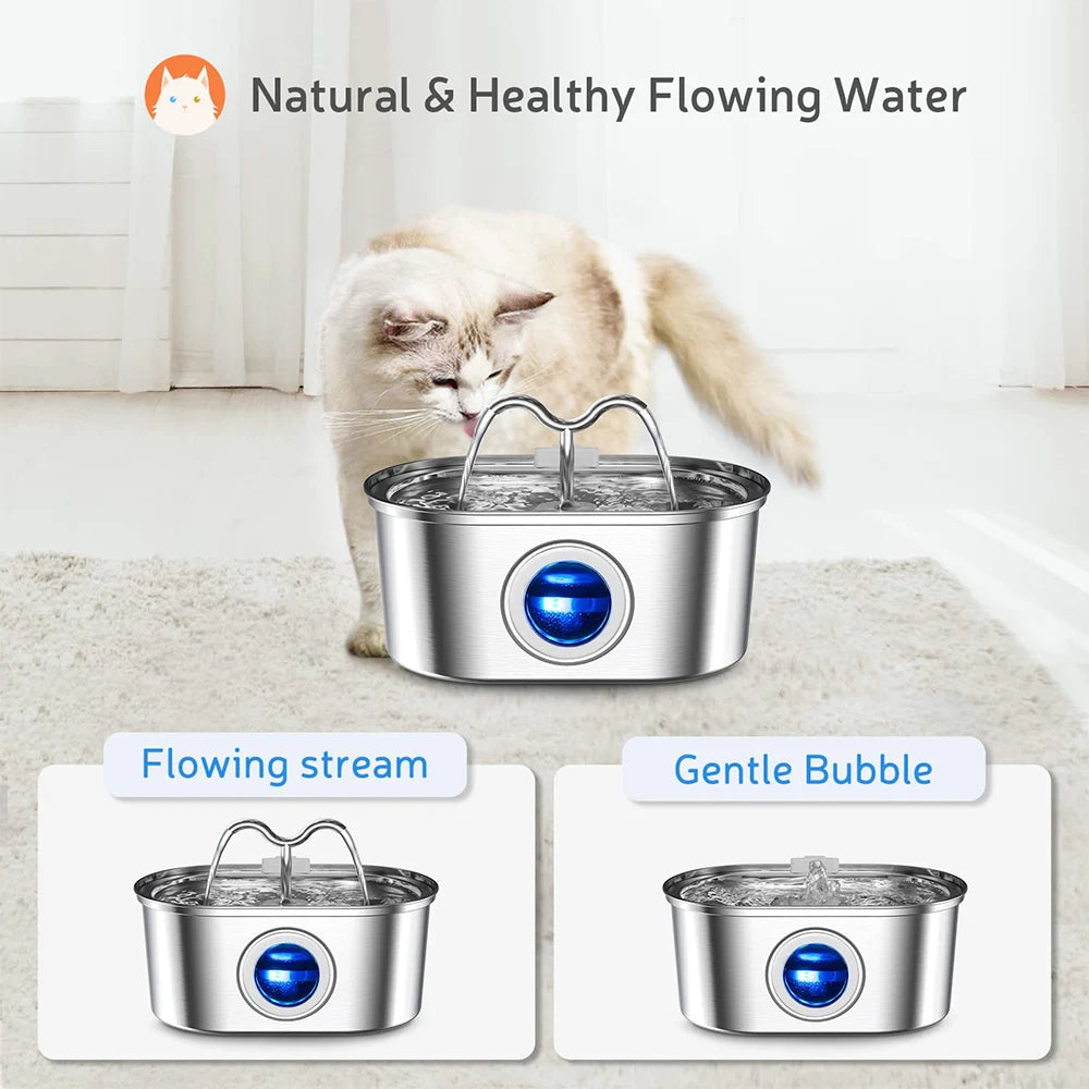 Katzen- & Hunde-Trinkbrunnen 3.2L aus Edelstahl – Leise Pumpe, LED-Licht & Doppelfiltersystem