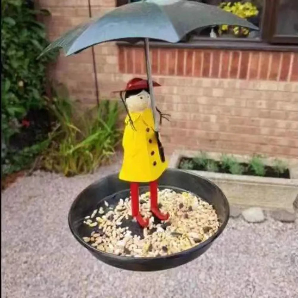 Hängender Vogelfutterspender mit Mädchen & Regenschirm – Outdoor Futterstation für Wildvögel, Garten & Balkon