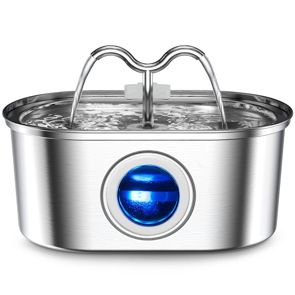 Katzen- & Hunde-Trinkbrunnen 3.2L aus Edelstahl – Leise Pumpe, LED-Licht & Doppelfiltersystem