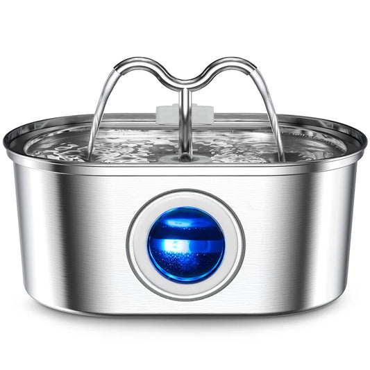 Katzen- & Hunde-Trinkbrunnen 3.2L aus Edelstahl – Leise Pumpe, LED-Licht & Doppelfiltersystem