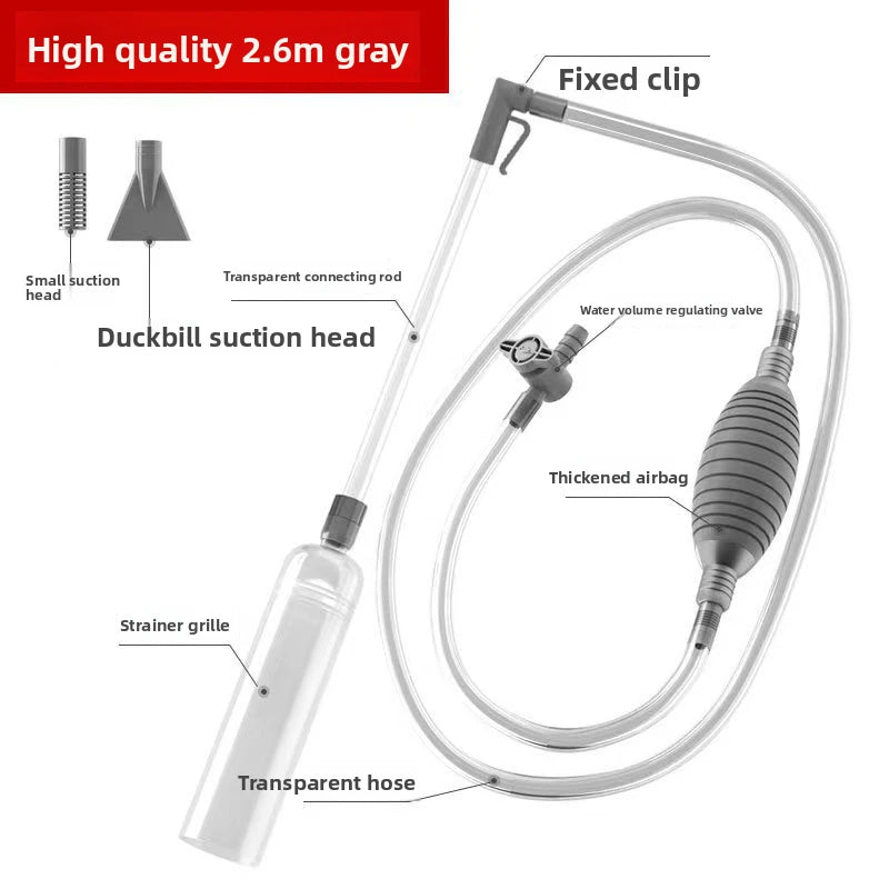 Aquarium Siphon Reinigungs-Set – 3-in-1 Kiesreiniger, Mulmsauger & Wasserwechsel-Tool | Mit Verlängerungsschlauch