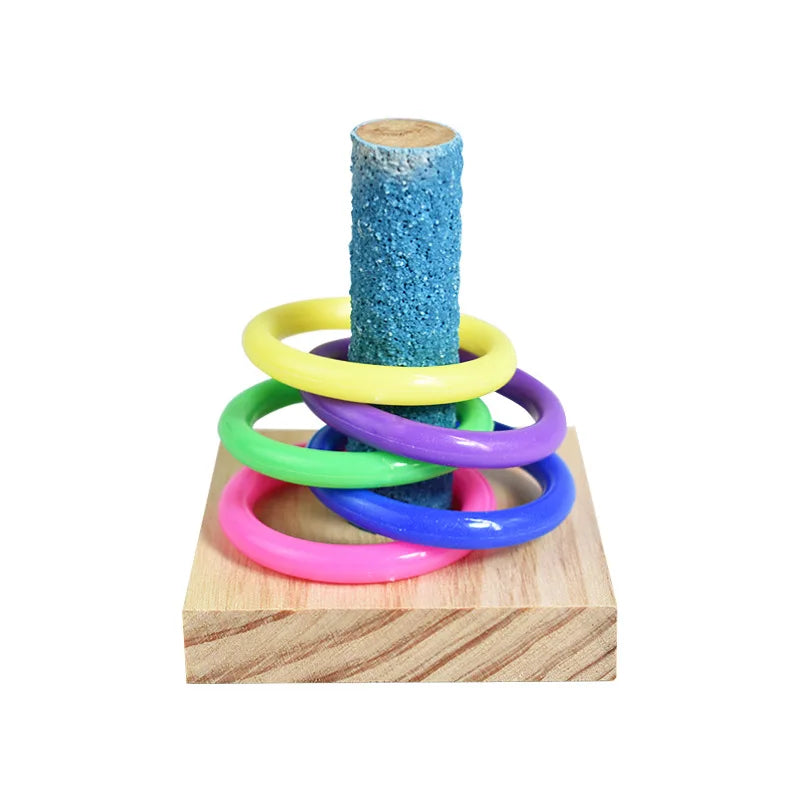 Papageien Lernspielzeug – Holzblock-Puzzle mit bunten Ringen | Intelligenz- & Kauspielzeug für Vögel