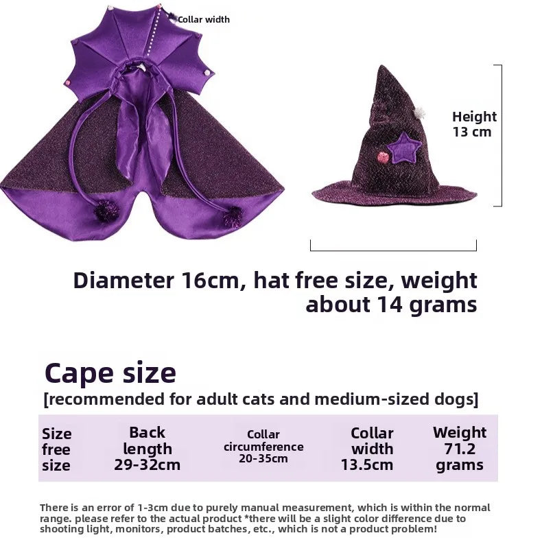 🧙♀️🐾 Lila Hexenumhang mit Hexenhut für Katzen & kleine Hunde – Halloween-Kostüm für
