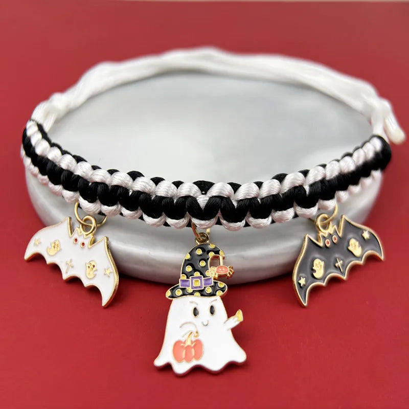 🐶🎃 Halloween-Haustierhalsband – Handgewebt mit Kürbis-Anhänger für Hunde & Katzen