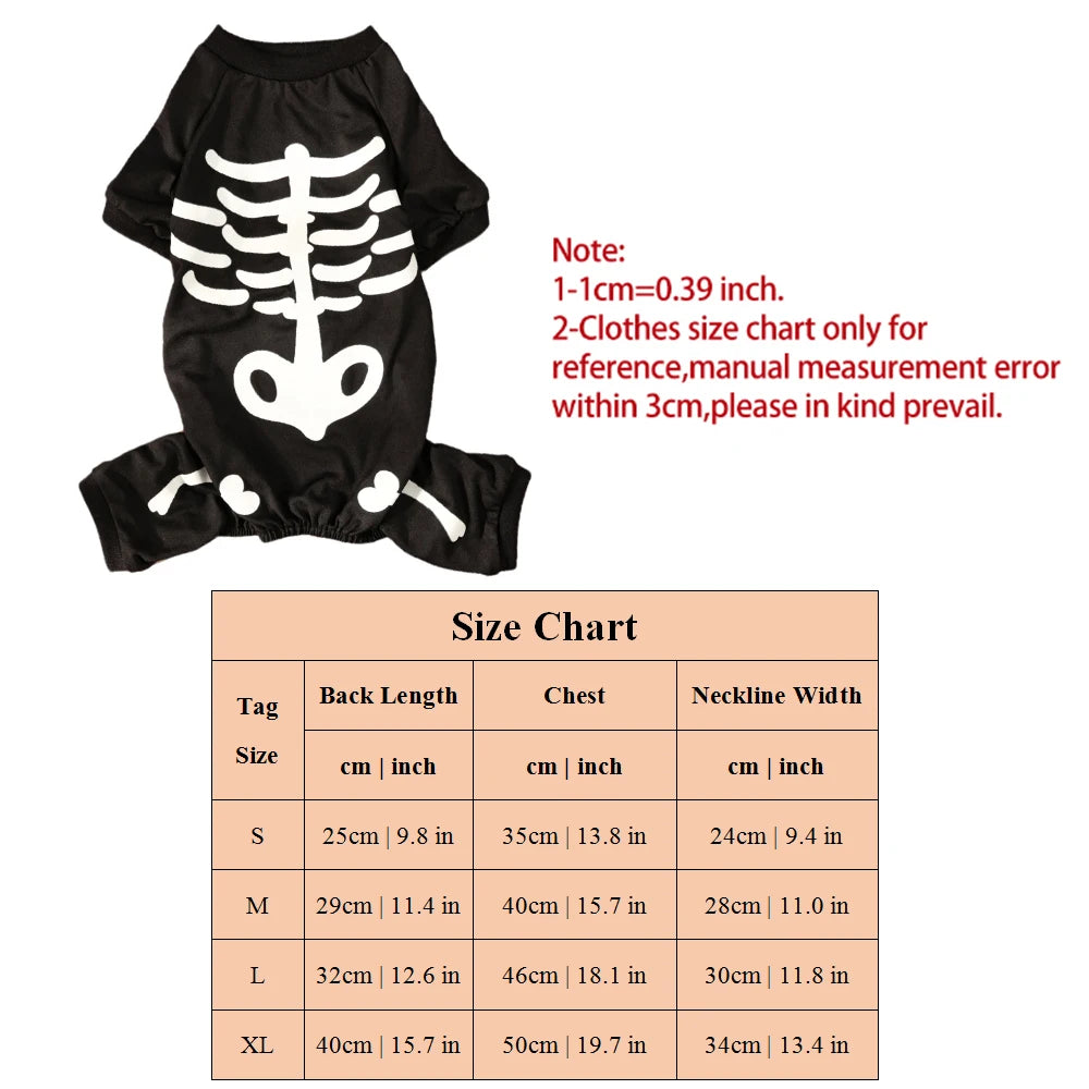 Leuchtendes Halloween-Haustierkostüm – Skelett-Jumpsuit für Hunde & Katzen – Vierbeiniger Overall mit Kapuze