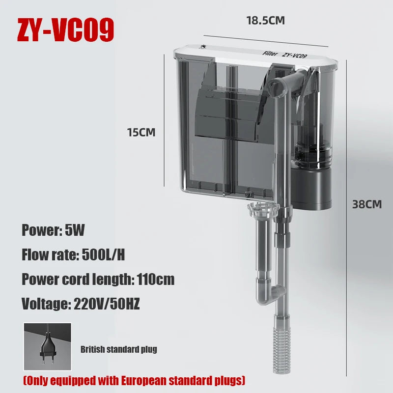 Aquarium Hängefilter 3-in-1 – Außenfilter mit Umwälzpumpe & Wasserfall-Belüftung (110V/220V)