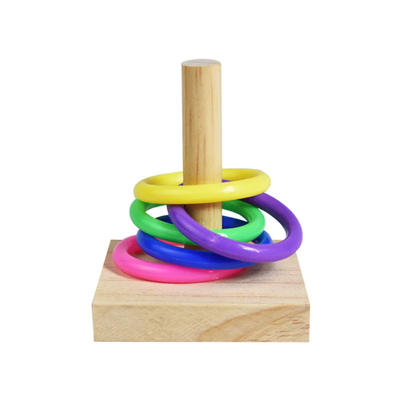 Papageien Lernspielzeug – Holzblock-Puzzle mit bunten Ringen | Intelligenz- & Kauspielzeug für Vögel