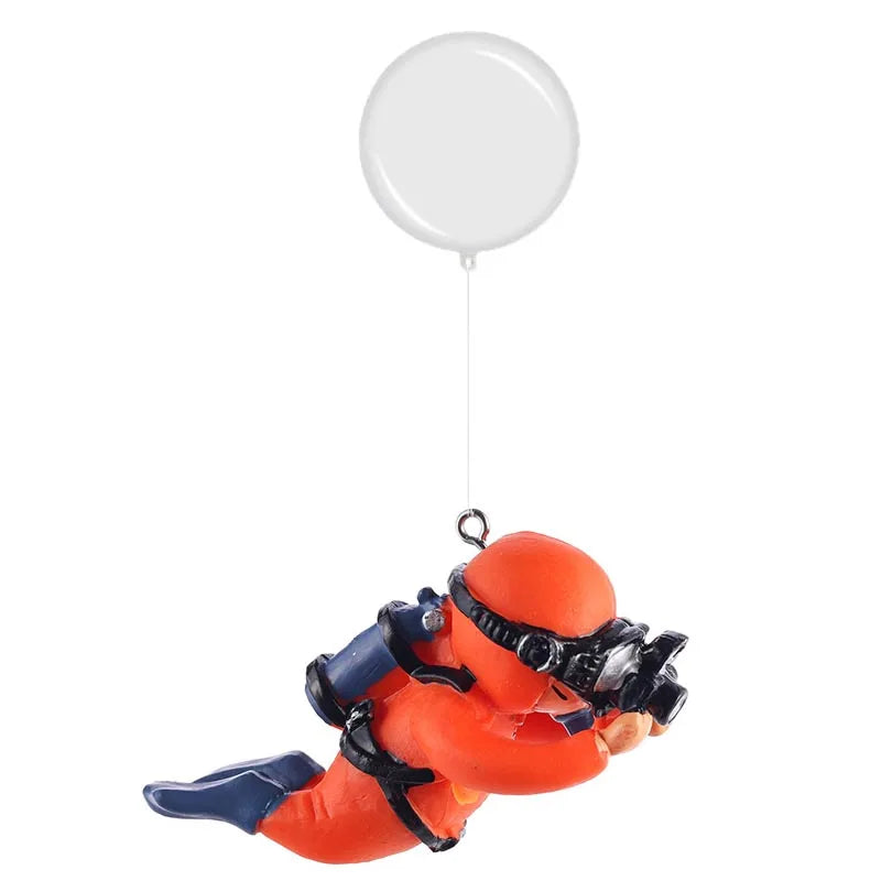 Aquarium Deko Mini-Taucher mit Schwimmkugel – Harz-Ornament, fluoreszierend, inkl. 40 cm Schnur