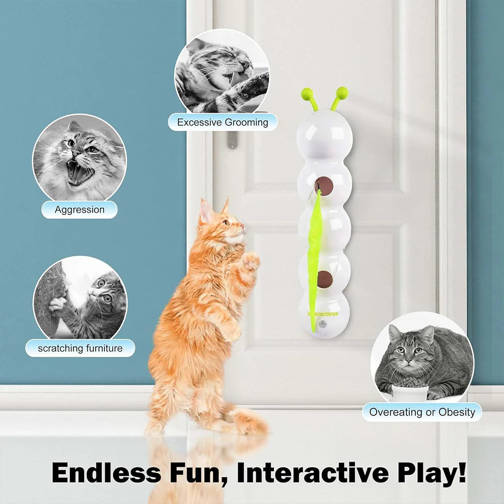 Interaktives Katzen-Spielzeug „Raupe“ – USB-Aufladung, Bewegungssensor, mit Saugnapf & Schwanz