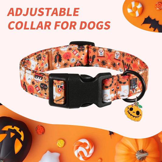 🎃🐕 Halloween-Halsband mit Leine für Hunde – Verstellbar, mit Kürbis-Moti