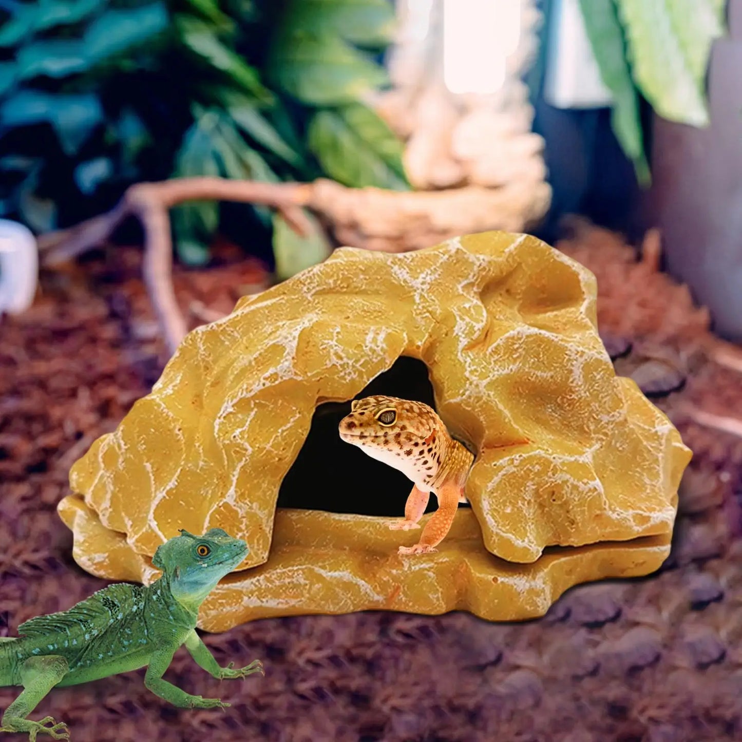Resin Felsen-Höhle für Reptilien – Versteck & Sonnenplatz für Schildkröten, Echsen, Geckos, Frösche & Aquarien
