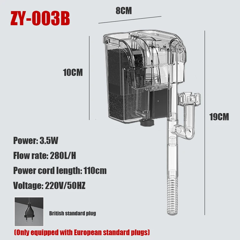 Aquarium Hängefilter 3-in-1 – Außenfilter mit Umwälzpumpe & Wasserfall-Belüftung (110V/220V)
