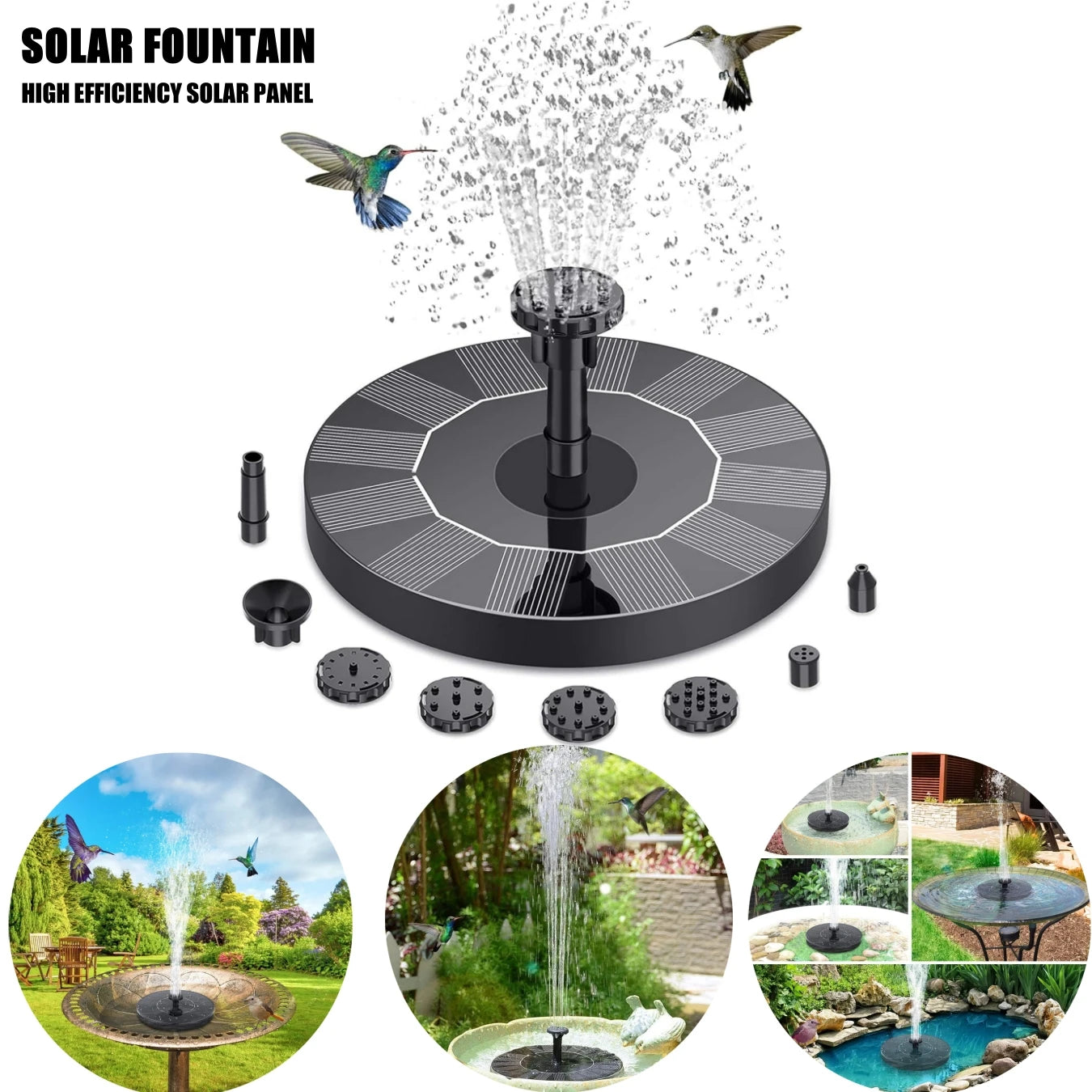 Solar Springbrunnen für Garten, Teich & Vogelbad – Mini-Solarpumpe mit Düsenaufsätzen