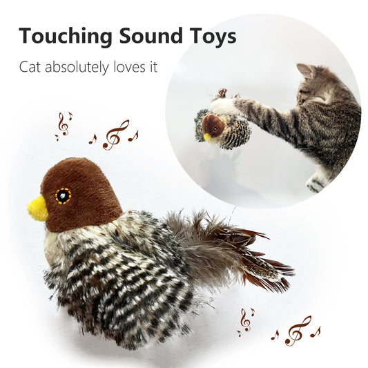 Interaktives Katzenspielzeug – Elektronischer Spatz mit Sound, Federn & Katzenminze