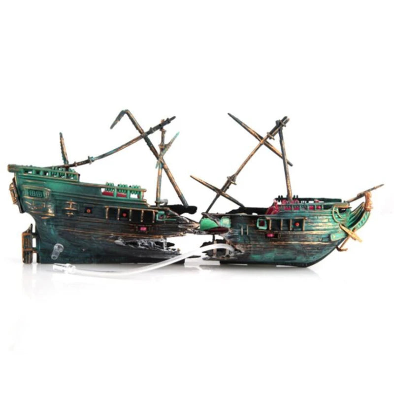 Aquarium Dekoration – Versunkenes Schiff mit Blubber-Effekt | Schiffwrack Ornament für Fischbecken