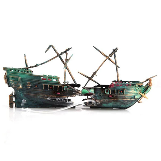 Aquarium Dekoration – Versunkenes Schiff mit Blubber-Effekt | Schiffwrack Ornament für Fischbecken