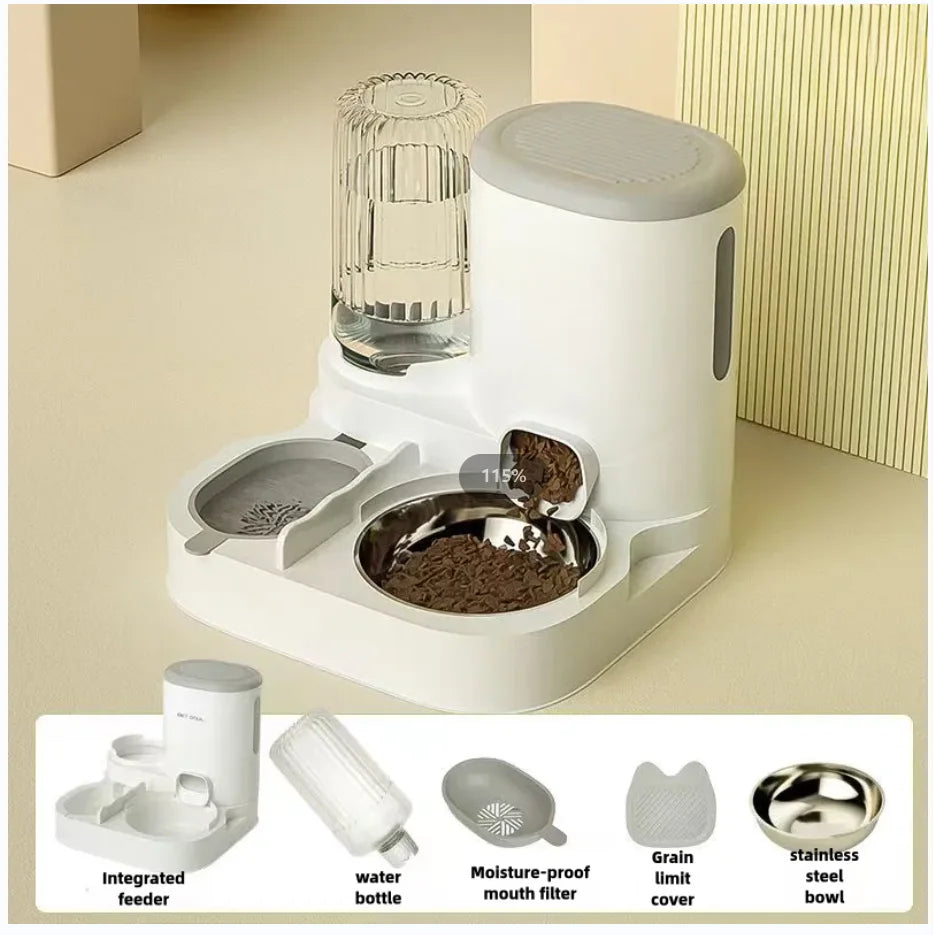 Automatischer Futter- & Wasserspender für Katzen & kleine Hunde – 2-in-1 Napfstation