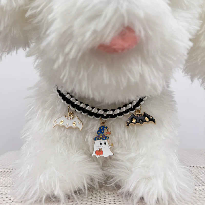 🐾 Halloween-Haustierhalsband mit Anhänger – Handgefertigt für Katzen & kleine Hunde