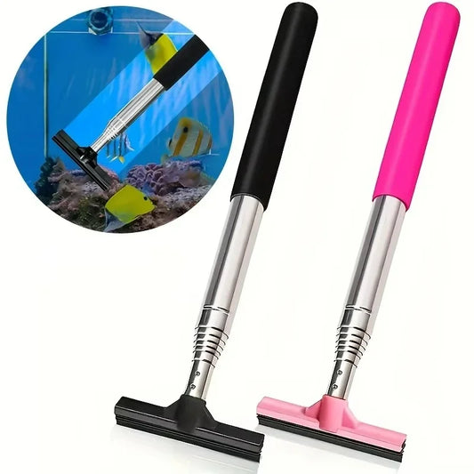 Teleskop Aquarium-Reinigungsschaber – Algenreiniger mit Silikonbürste & Edelstahlgriff (ausziehbar bis 98 cm)
