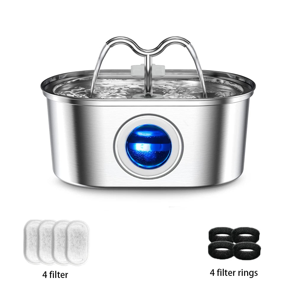 Katzen- & Hunde-Trinkbrunnen 3.2L aus Edelstahl – Leise Pumpe, LED-Licht & Doppelfiltersystem