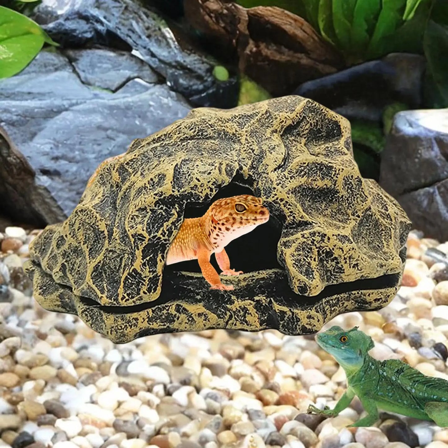 Resin Felsen-Höhle für Reptilien – Versteck & Sonnenplatz für Schildkröten, Echsen, Geckos, Frösche & Aquarien