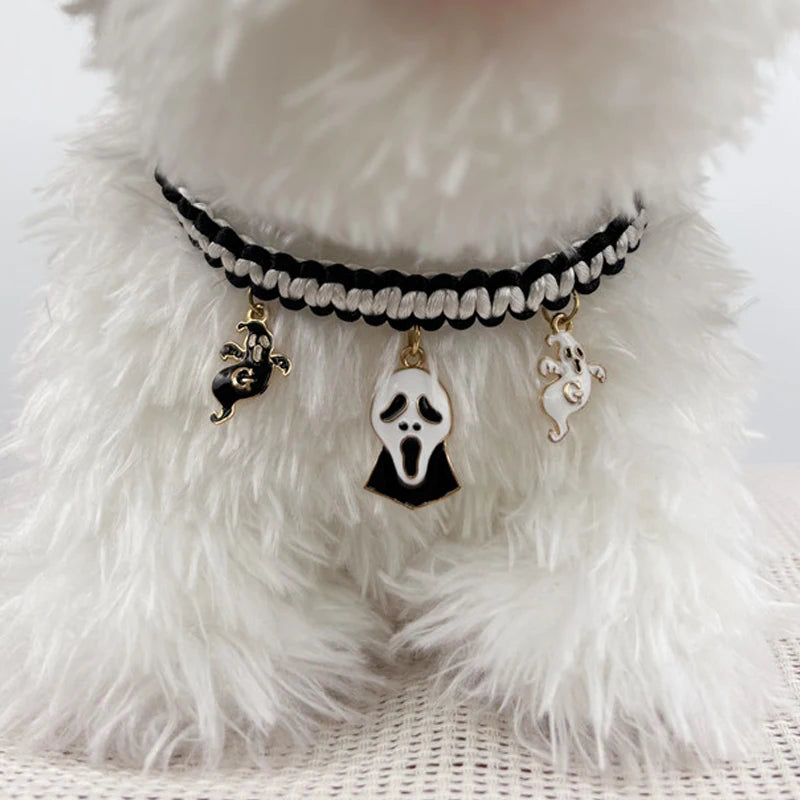 🐾 Halloween-Haustierhalsband mit Anhänger – Handgefertigt für Katzen & kleine Hunde