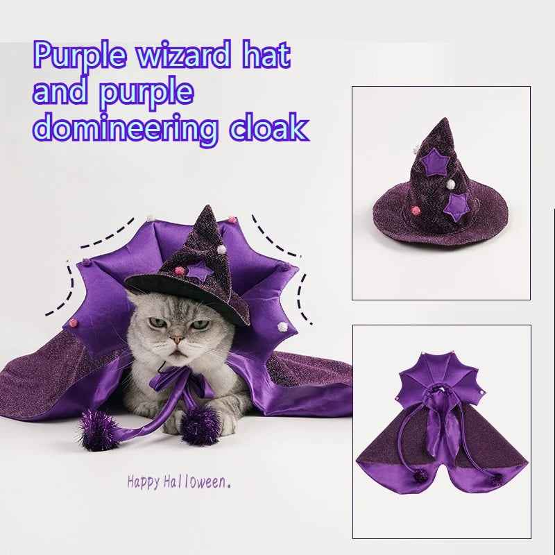 🧙♀️🐾 Lila Hexenumhang mit Hexenhut für Katzen & kleine Hunde – Halloween-Kostüm für