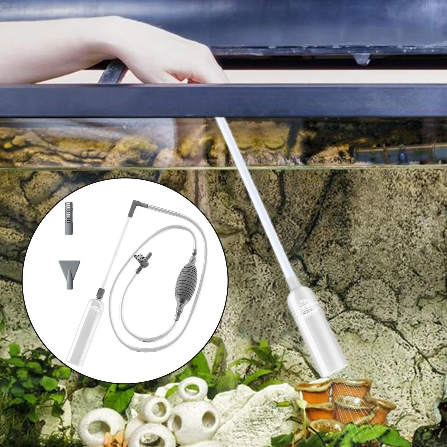 Aquarium Siphon Reinigungs-Set – 3-in-1 Kiesreiniger, Mulmsauger & Wasserwechsel-Tool | Mit Verlängerungsschlauch