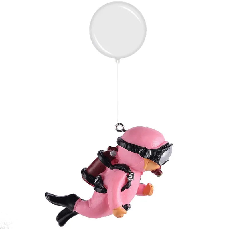 Aquarium Deko Mini-Taucher mit Schwimmkugel – Harz-Ornament, fluoreszierend, inkl. 40 cm Schnur