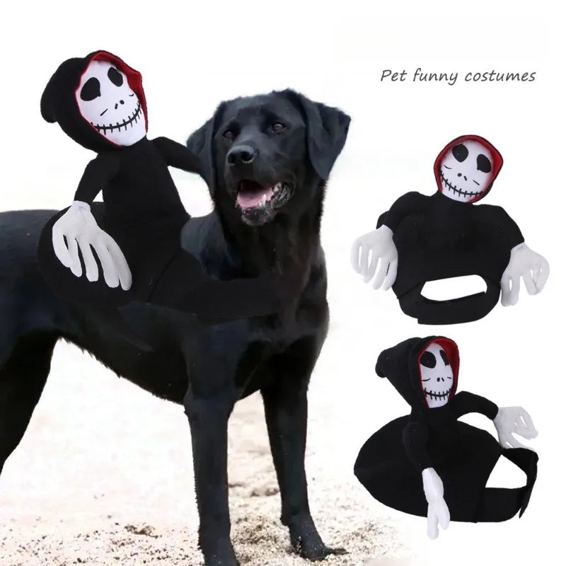 💀🐶 Halloween Hundekostüm "Sensenmann auf dem Rücken" – Verstellbares Skelett-Reiter-Outfit für Hunde