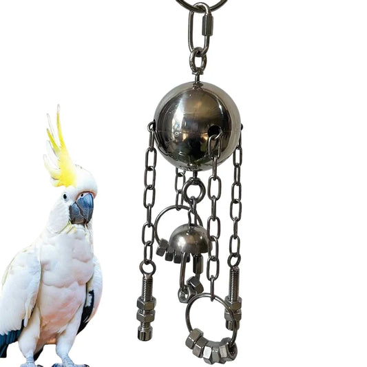 Papageien-Spielzeug aus Edelstahl – Kauelement & Glocke zum Aufhängen für mittelgroße & große Vögel
