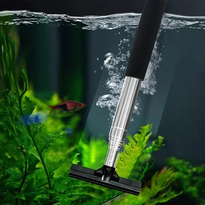 Teleskop Aquarium-Reinigungsschaber – Algenreiniger mit Silikonbürste & Edelstahlgriff (ausziehbar bis 98 cm)
