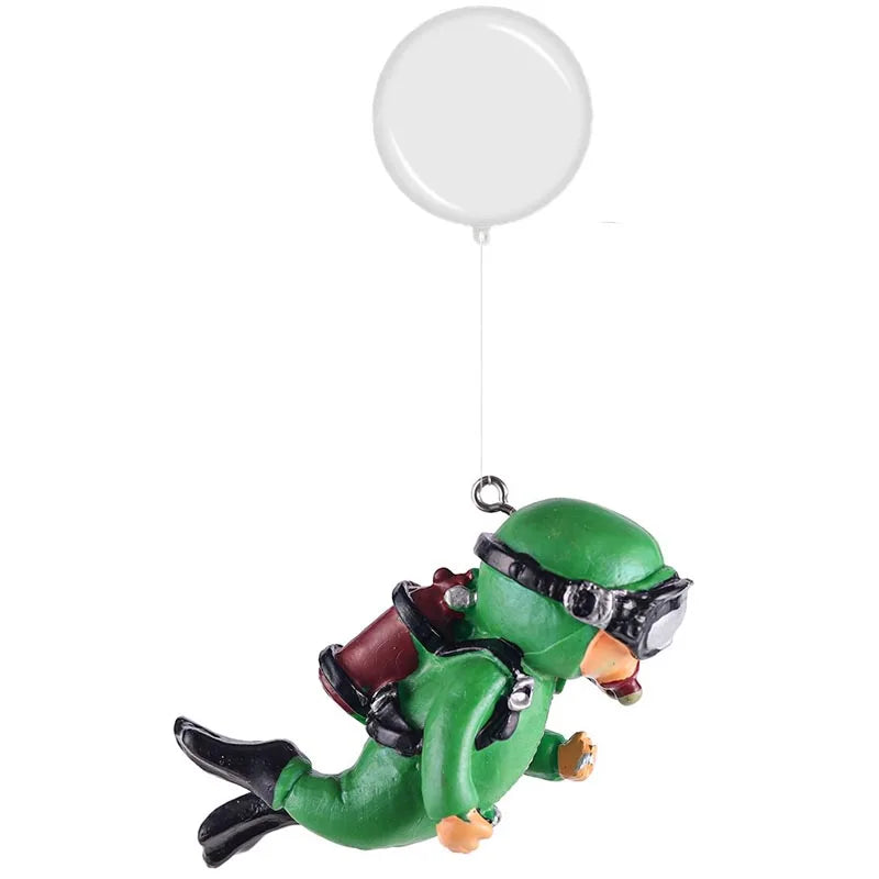 Aquarium Deko Mini-Taucher mit Schwimmkugel – Harz-Ornament, fluoreszierend, inkl. 40 cm Schnur
