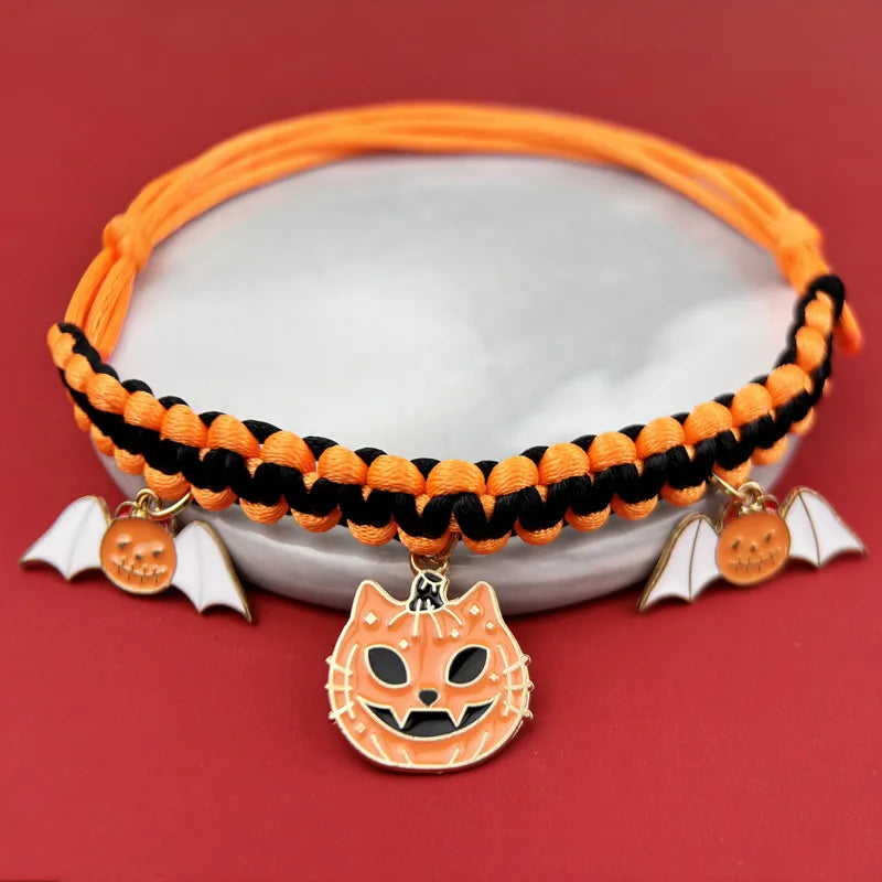 🐾 Halloween-Haustierhalsband mit Anhänger – Handgefertigt für Katzen & kleine Hunde