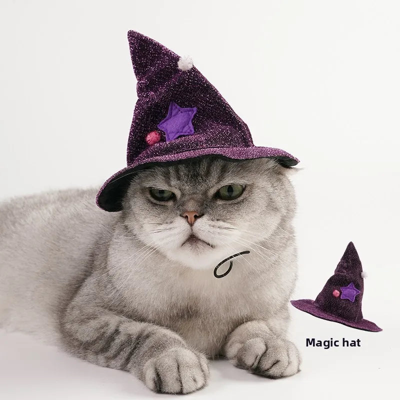 🧙♀️🐾 Lila Hexenumhang mit Hexenhut für Katzen & kleine Hunde – Halloween-Kostüm für