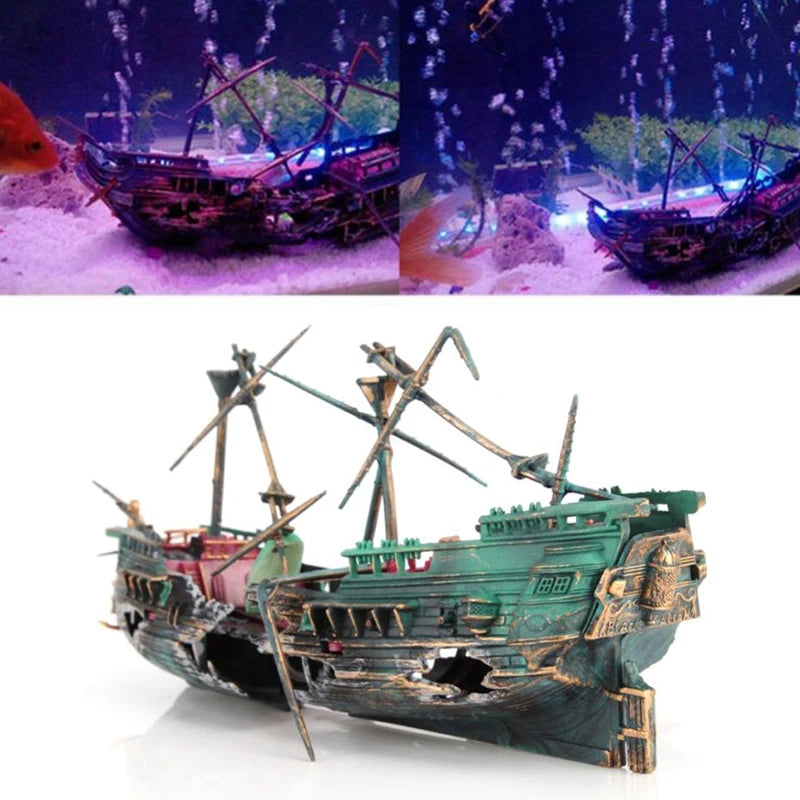 Aquarium Dekoration – Versunkenes Schiff mit Blubber-Effekt | Schiffwrack Ornament für Fischbecken