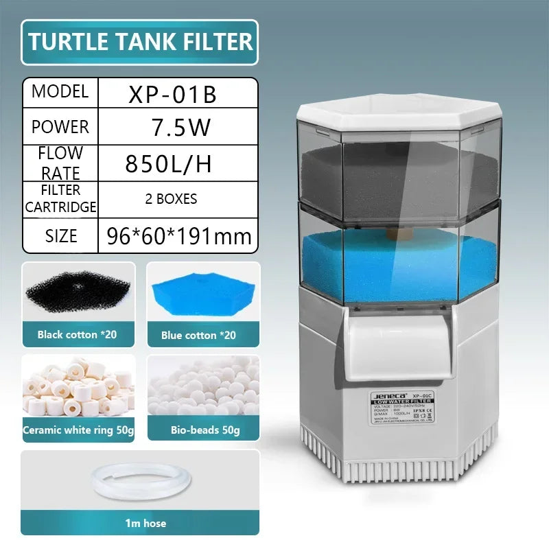 Leiser Schildkröten-Tankfilter – Fäkalien-Saugpumpe & 3-in-1 Wasserfall-Filter für Aquarien (850–1000 L/H)