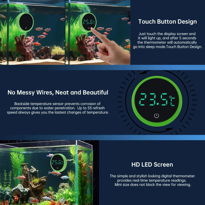 Kabelloses Digitales Aquarium-Thermometer – LED-Display & Touch-Funktion | Temperaturmessung 0–60 °C