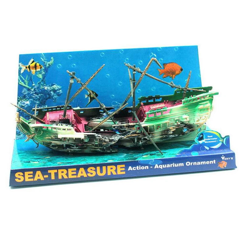 Aquarium Dekoration – Versunkenes Schiff mit Blubber-Effekt | Schiffwrack Ornament für Fischbecken