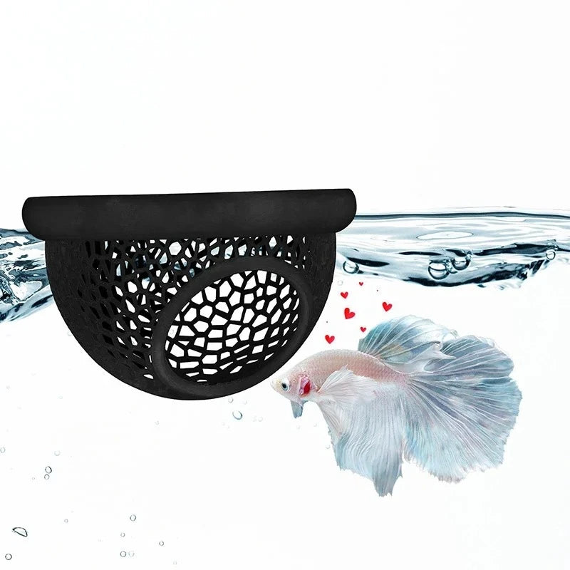 Aquarium Schwimmhöhle 3-in-1 – Betta & Garnelen Versteck, Futterring & Ruheplatz | Schwimmende Dekoration