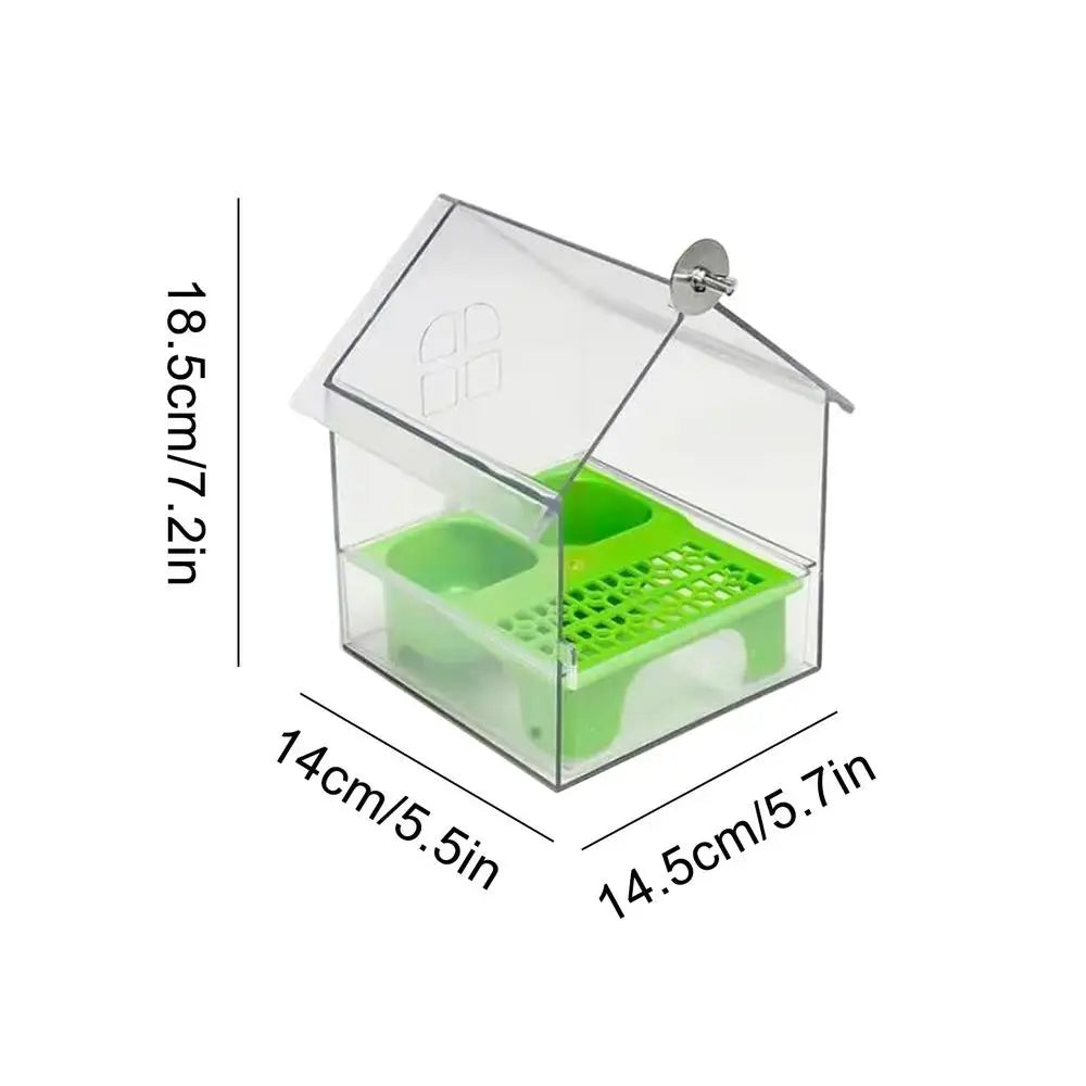 Vogelhaus Futterspender mit Badestation – Doppelkammern, Transparent, ABS-Kunststoff, für Balkon & Garten